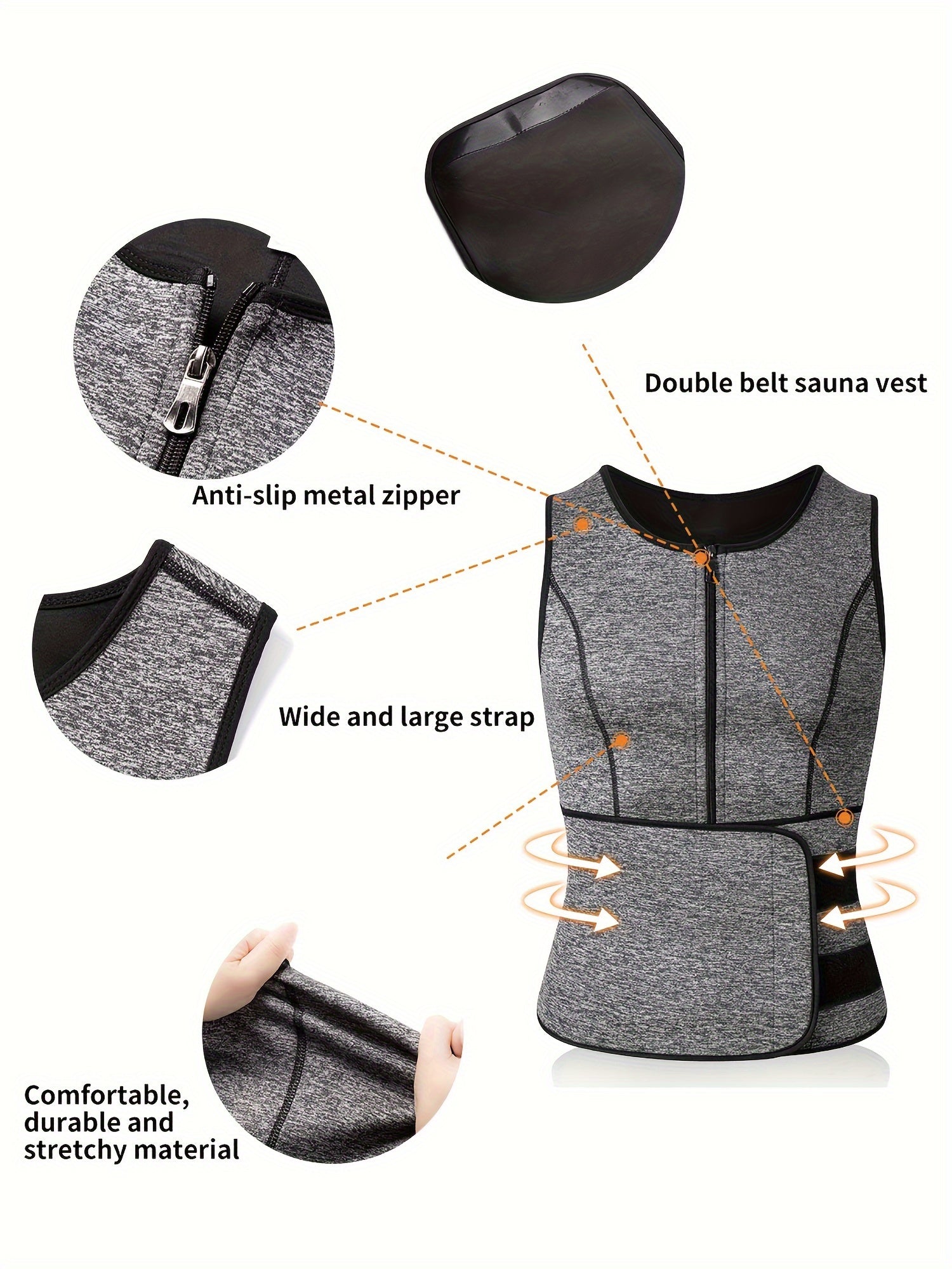 TKPARK Men's Adjustable Compression Tank Top & Waist Trainer - High-Elasticity Workout Shirt with Back Support, Sleeveless Gym Shaper Vest, Zipper Closure & Belt for Fitness Training, Fitness Compression Wear | Sleeveless Tan