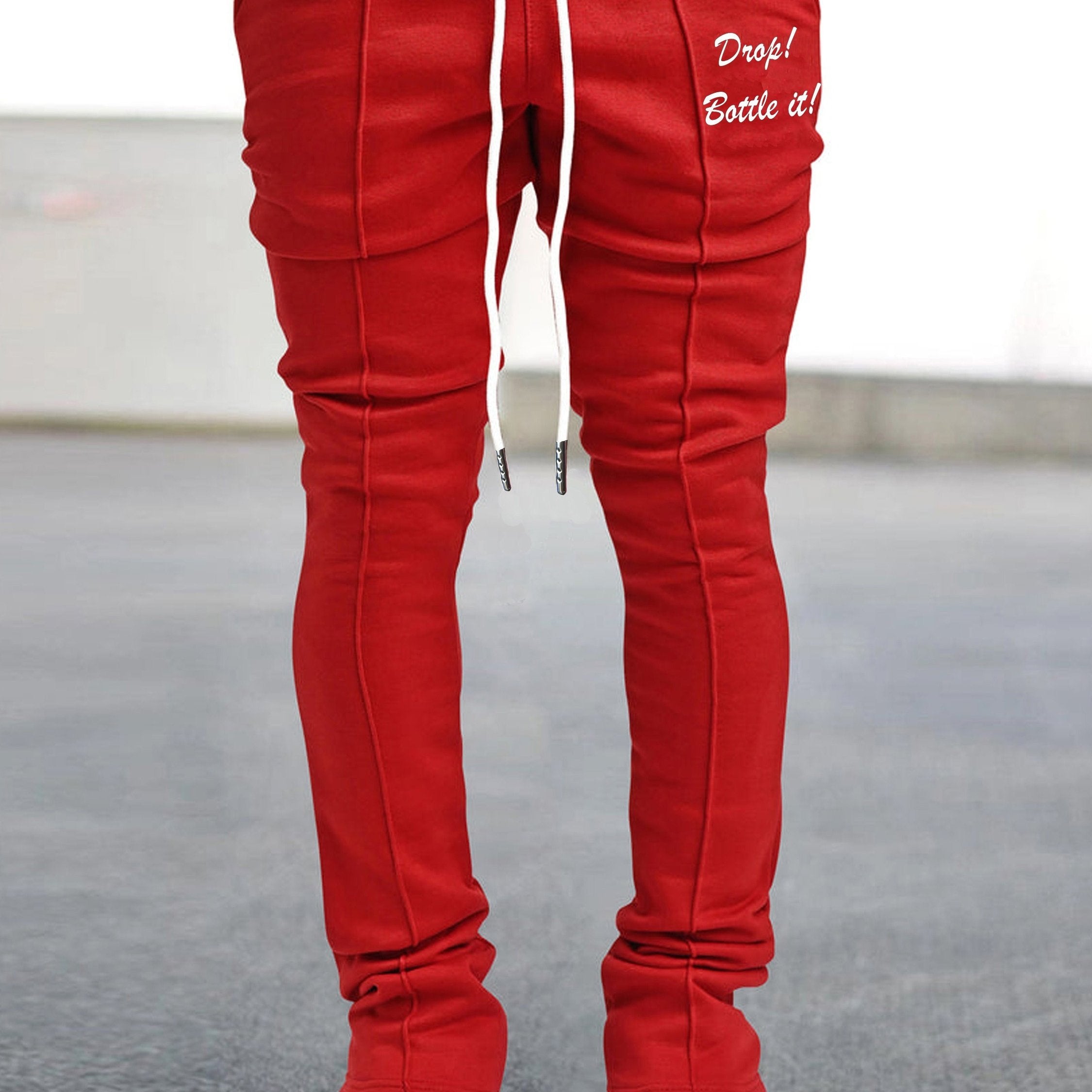 Men's Slim-Fit Heavyweight-Look Tapered Trousers - Breathable Black & White Lettering Jogger Pants with White Piping, Drawstring Waist & Cuffed Ankle - Casual to Formal Wear, Spring/Fall Season, Machine Washable (Minimalist A