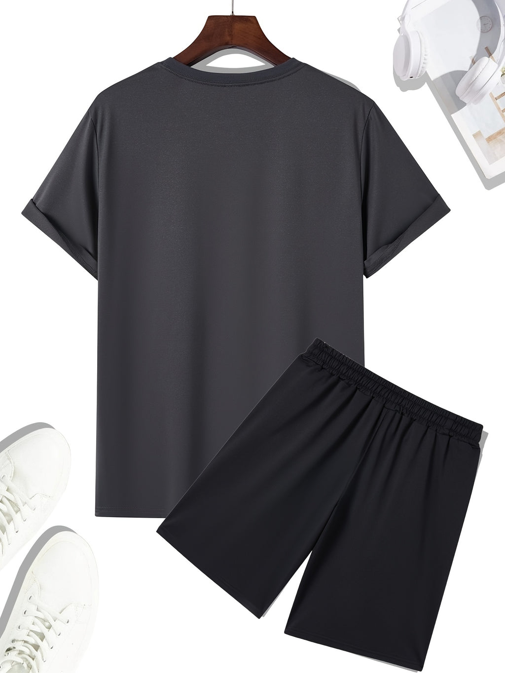 Men's Outfit Set, Palm Tree Graphic Tee & Drawstring Shorts, Teenager 2 In 1 Sports Wear For Gym Workout Jogging