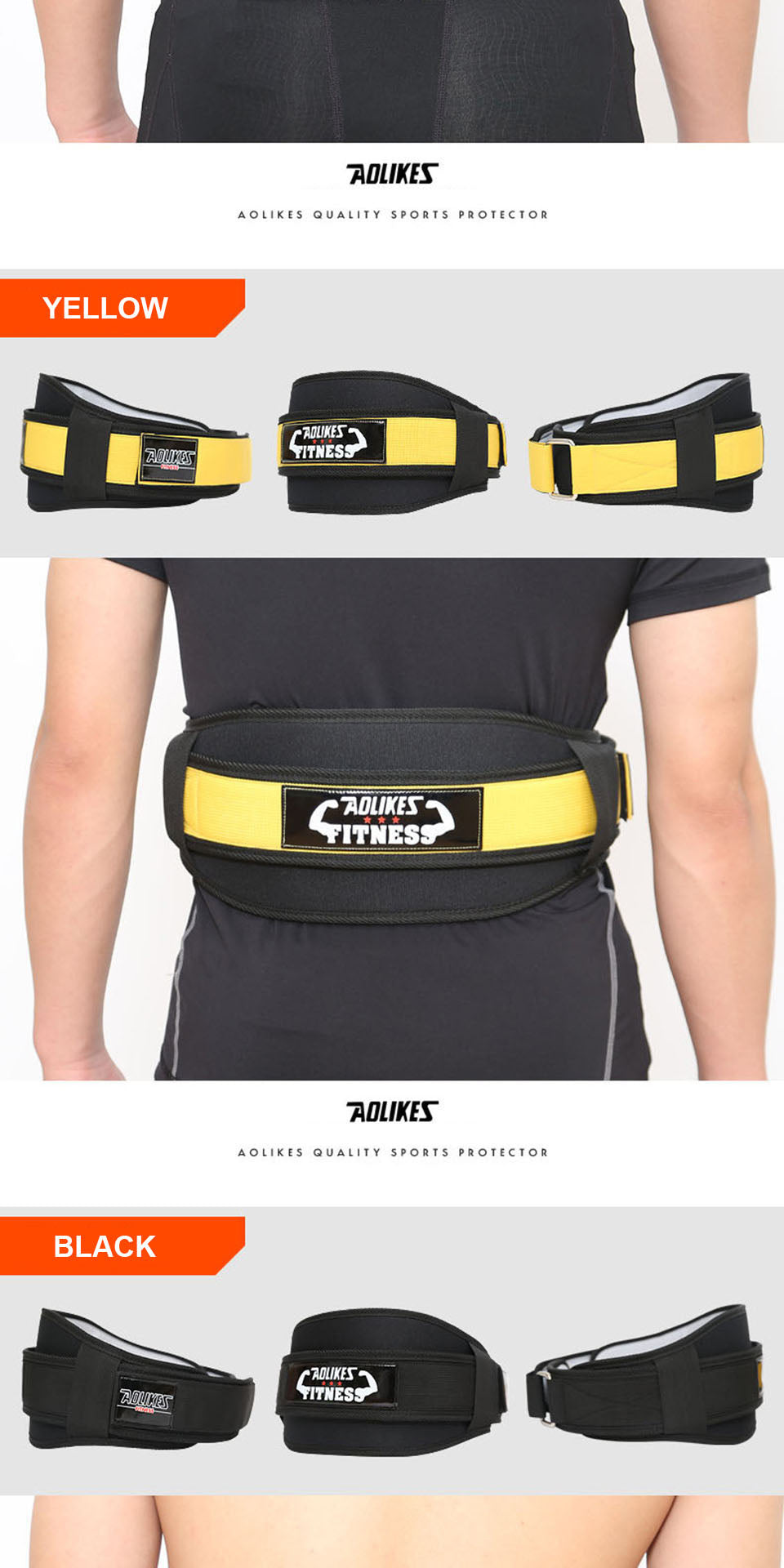 [Heavy Duty Weightlifting Belt] Aolikes Heavy Duty Adjustable Weightlifting Belt for Men & Women - Pull-On Closure, Breathable Mesh, Ergonomic Design for Squats, Deadlifts, Gym Training - Black/Red/Yellow, Core Support, Sleek