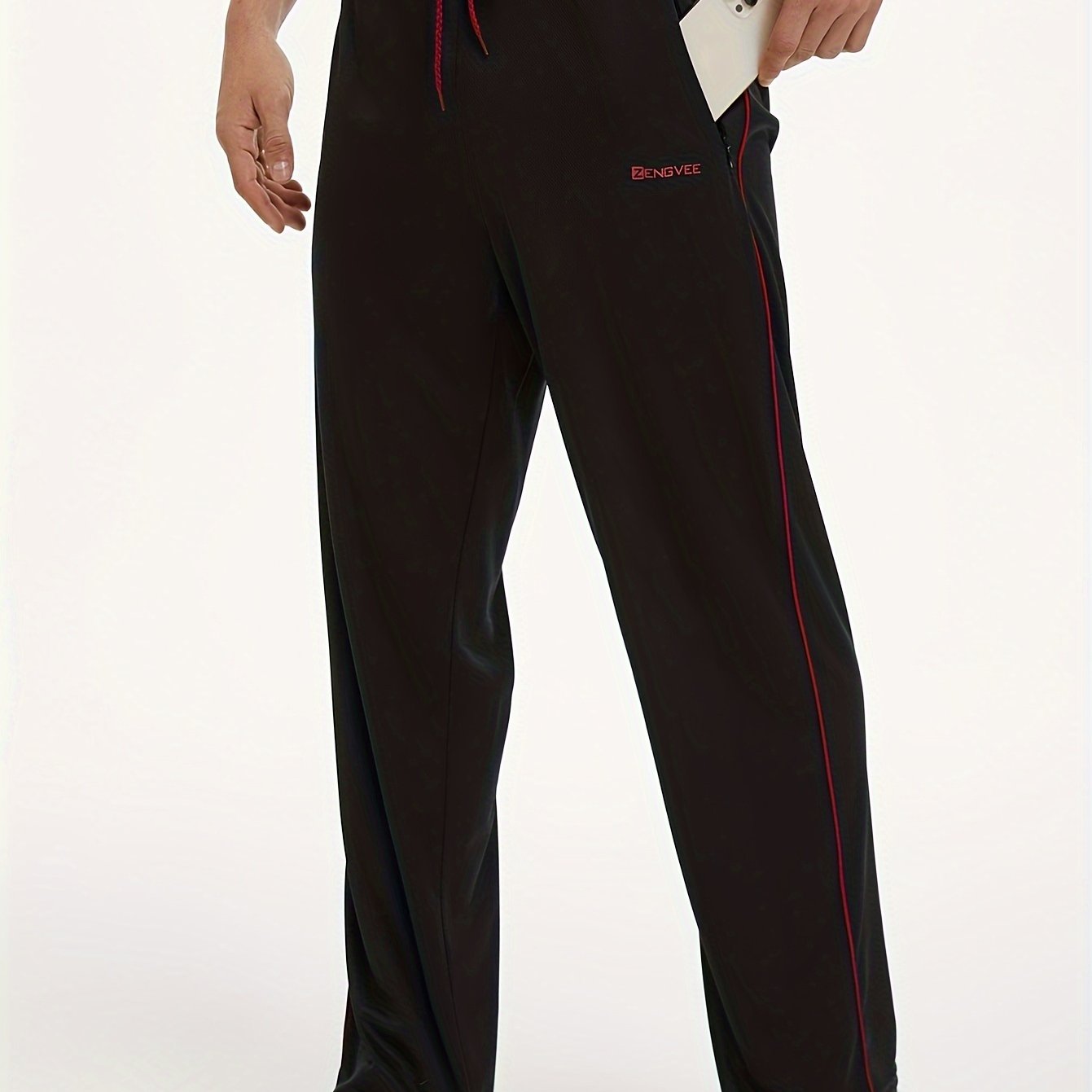 ZENGVEE Men's Trendy Pants With Zipper Pockets, Active Stretch Breathable Trousers For Men's Outdoor Jogging, Workout, Gym, Running, Training Activities