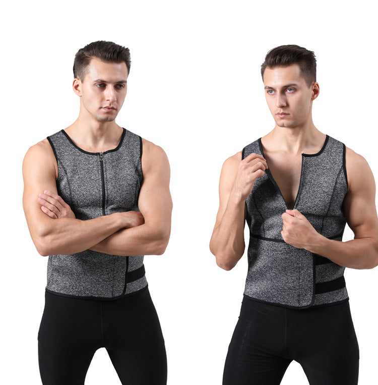 TKPARK Men's Adjustable Compression Tank Top & Waist Trainer - High-Elasticity Workout Shirt with Back Support, Sleeveless Gym Shaper Vest, Zipper Closure & Belt for Fitness Training, Fitness Compression Wear | Sleeveless Tan