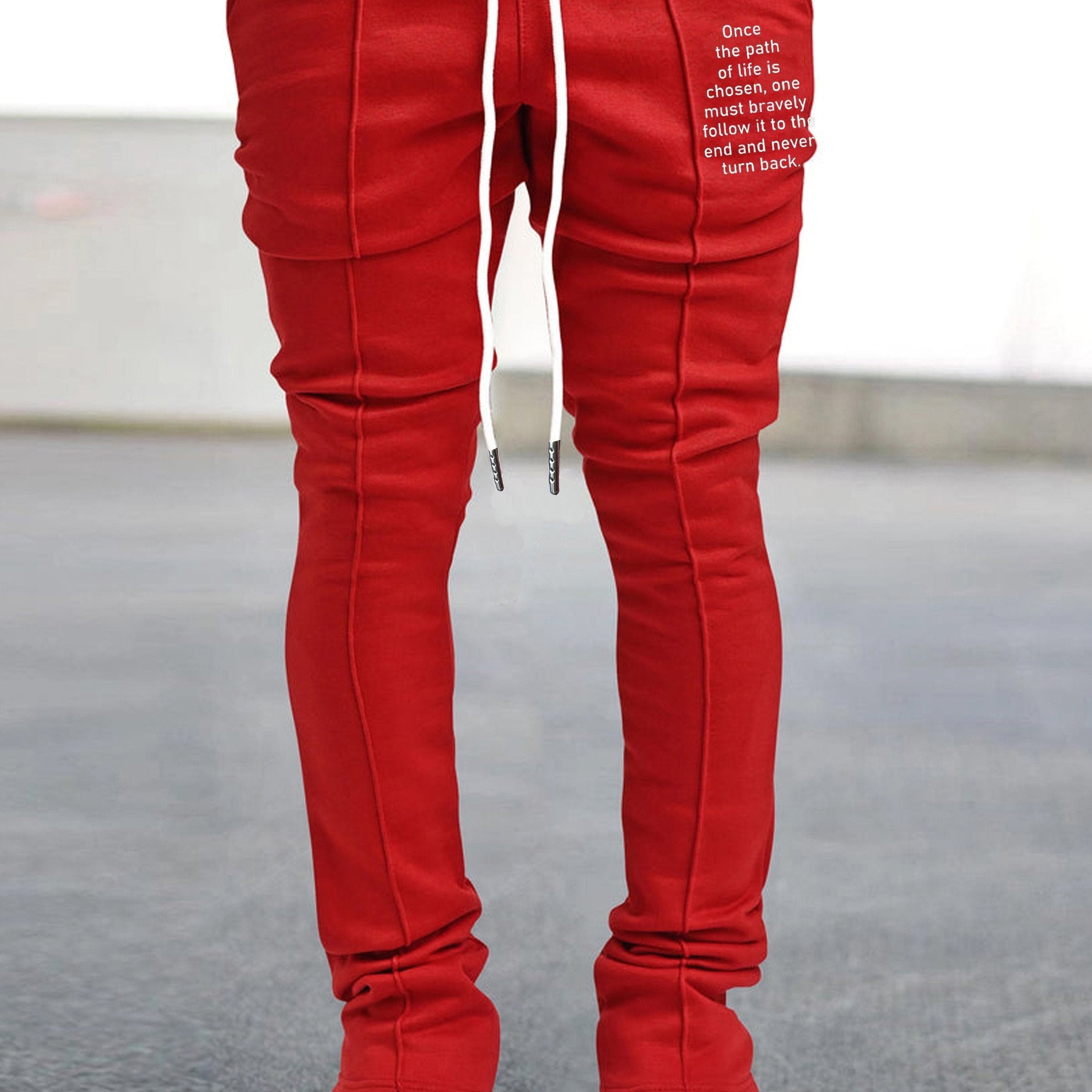 Men's Slim-Fit Heavyweight-Look Tapered Trousers - Breathable Black & White Lettering Jogger Pants with White Piping, Drawstring Waist & Cuffed Ankle - Casual to Formal Wear, Spring/Fall Season, Machine Washable (Minimalist A