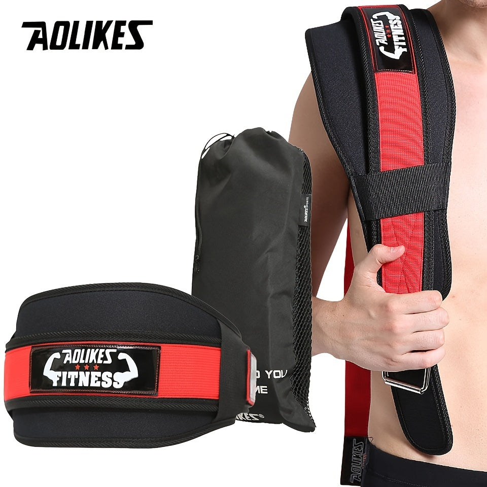 [Heavy Duty Weightlifting Belt] Aolikes Heavy Duty Adjustable Weightlifting Belt for Men & Women - Pull-On Closure, Breathable Mesh, Ergonomic Design for Squats, Deadlifts, Gym Training - Black/Red/Yellow, Core Support, Sleek