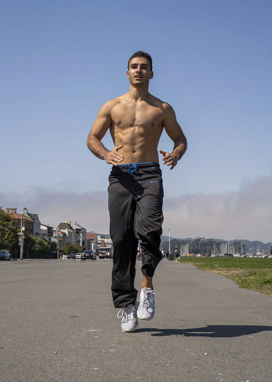 ZENGVEE Men's Trendy Pants With Zipper Pockets, Active Stretch Breathable Trousers For Men's Outdoor Jogging, Workout, Gym, Running, Training Activities