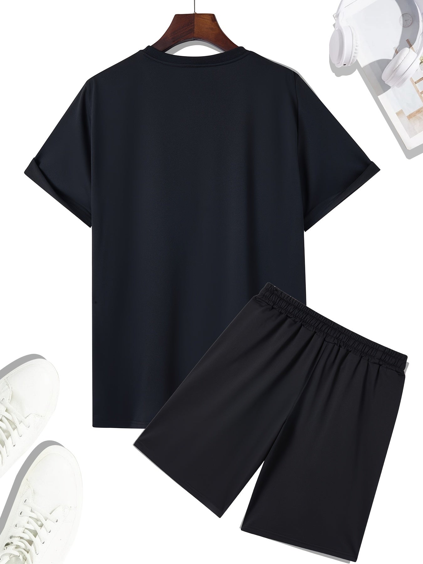 Men's Outfit Set, Palm Tree Graphic Tee & Drawstring Shorts, Teenager 2 In 1 Sports Wear For Gym Workout Jogging