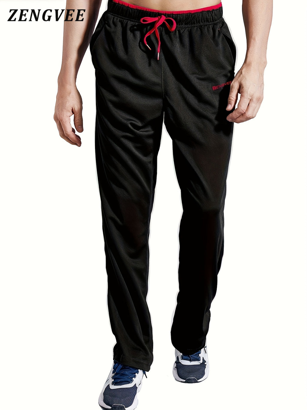 ZENGVEE Men's Trendy Pants With Zipper Pockets, Active Stretch Breathable Trousers For Men's Outdoor Jogging, Workout, Gym, Running, Training Activities