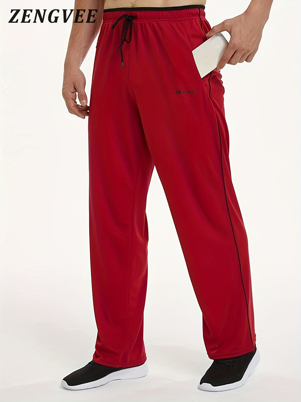 ZENGVEE Men's Trendy Pants With Zipper Pockets, Active Stretch Breathable Trousers For Men's Outdoor Jogging, Workout, Gym, Running, Training Activities