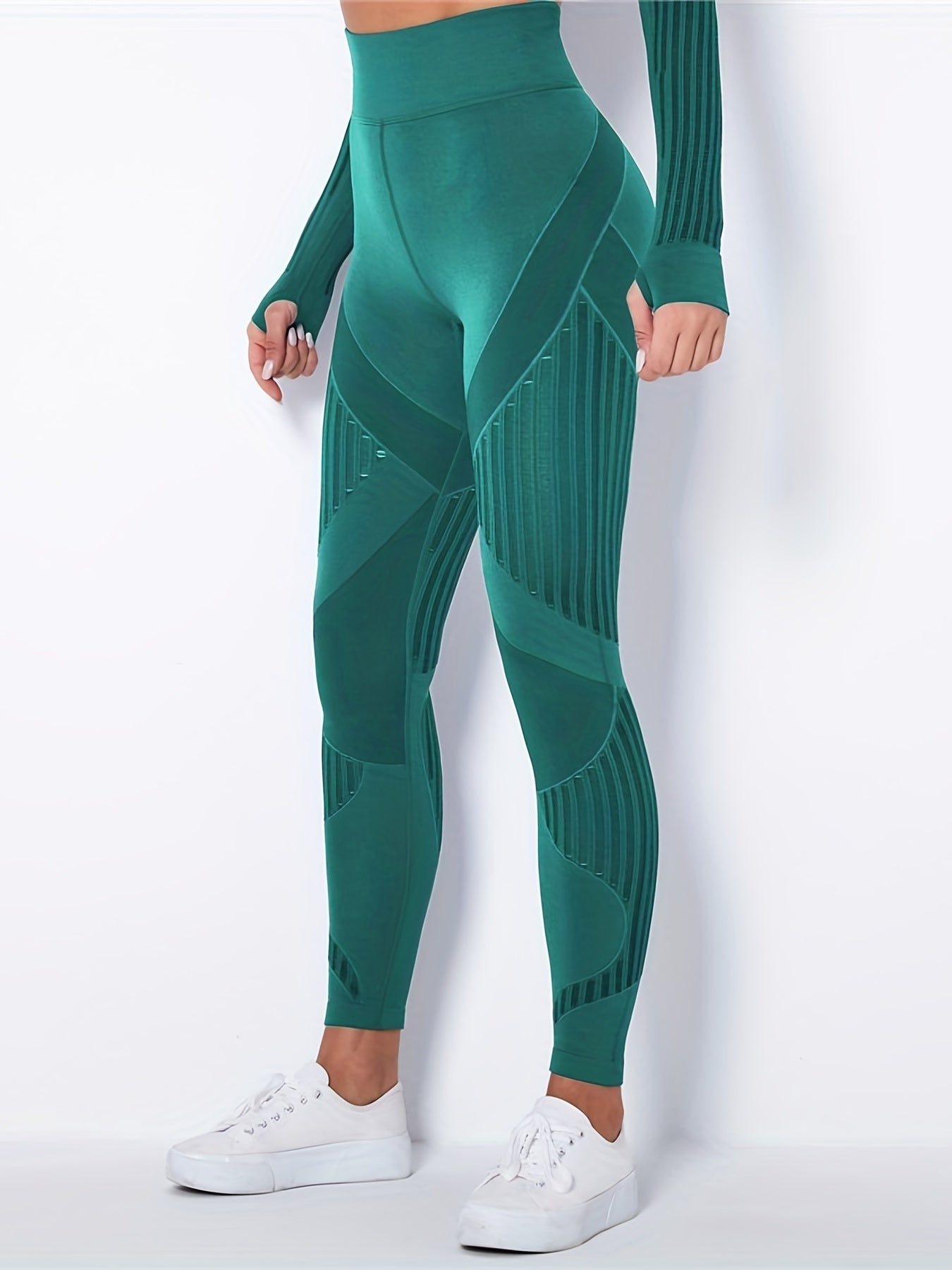 [Breathable Yoga Leggings] Breathable Stretchy Fabric Women's High-Waisted Yoga Leggings | Tummy Control Seamless Workout Pants with Butt-Lifting Hollow Mesh Design for Gym, Running & All-Season Wear | Stylish Sportswear | Op