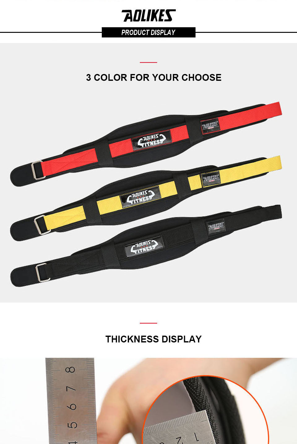 [Heavy Duty Weightlifting Belt] Aolikes Heavy Duty Adjustable Weightlifting Belt for Men & Women - Pull-On Closure, Breathable Mesh, Ergonomic Design for Squats, Deadlifts, Gym Training - Black/Red/Yellow, Core Support, Sleek