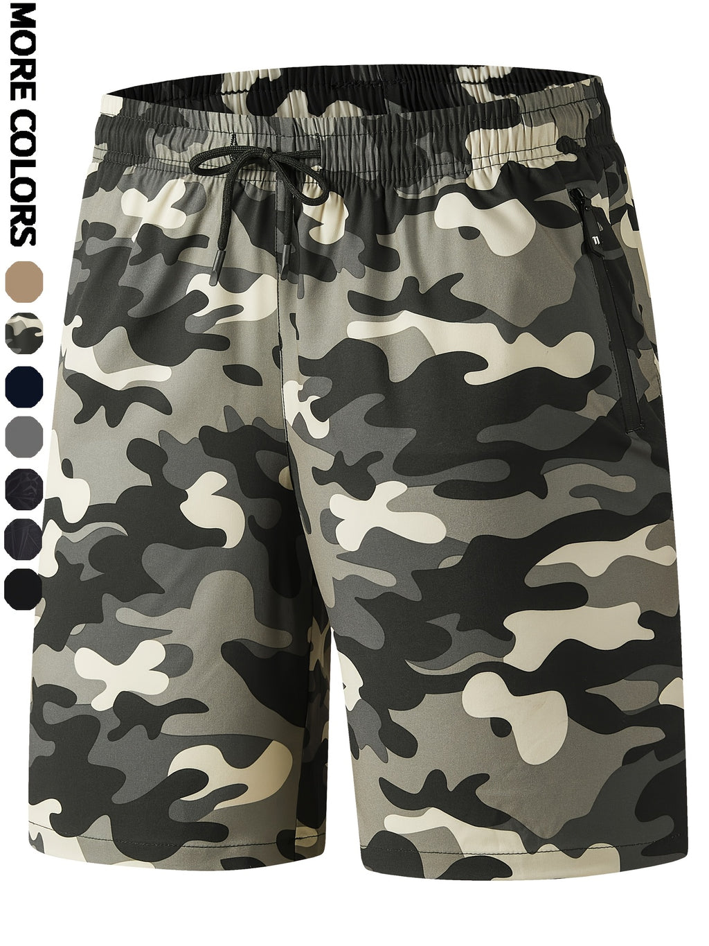 Men'S Camo Pattern Quick-Dry Athletic Shorts - Breathable, Elastic Waistband with Drawstring, Zippered Pockets for Running, Gym, Cycling & Hiking, Hiking Apparel | Camouflage Shorts | Zippered Pockets