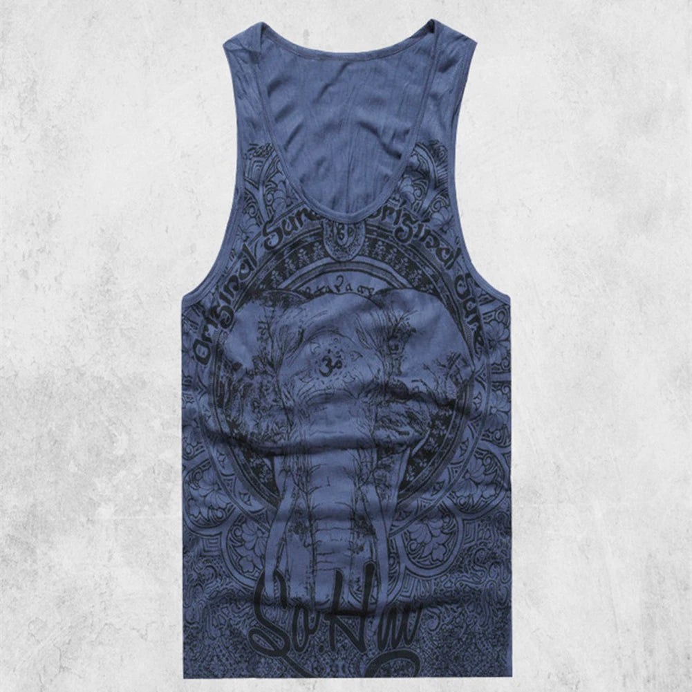 Hommes été musculation gilet Vintage éléphant imprimé ample sans manches débardeur décontracté Fitness Hip Hop T-shirt