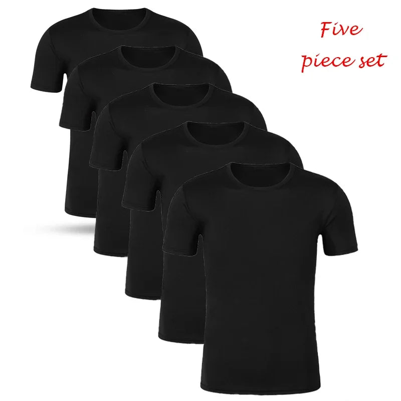 5 pièces ensemble hommes T-Shirt survêtement été décontracté séchage rapide Fitness jogging à manches courtes hommes maillots offres spéciales dessus de couleur unie