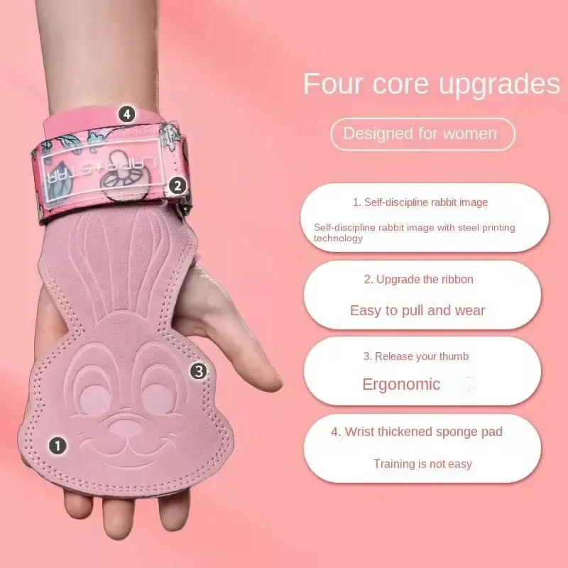 Gants de fitness pour haltérophilie pour femmes, motif lapin, protecteur de l'hypothèse, deadlifts, musculation, banc côtelé, sangles de poignet de presse