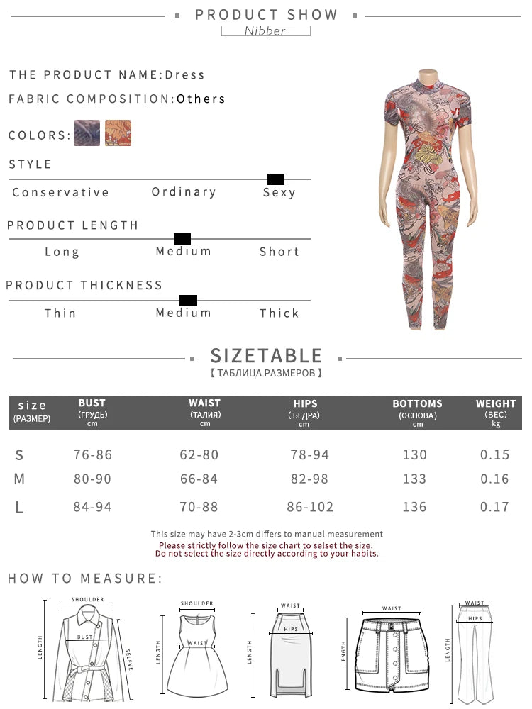 Nibber Voir À Travers Salopette Femmes Dos Nu Dragon Imprimer À Manches Courtes Fitness Activité D'entraînement Salopette Slim Stretch Clubwear