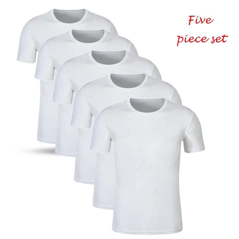 5 pièces ensemble hommes T-Shirt survêtement été décontracté séchage rapide Fitness jogging à manches courtes hommes maillots offres spéciales dessus de couleur unie