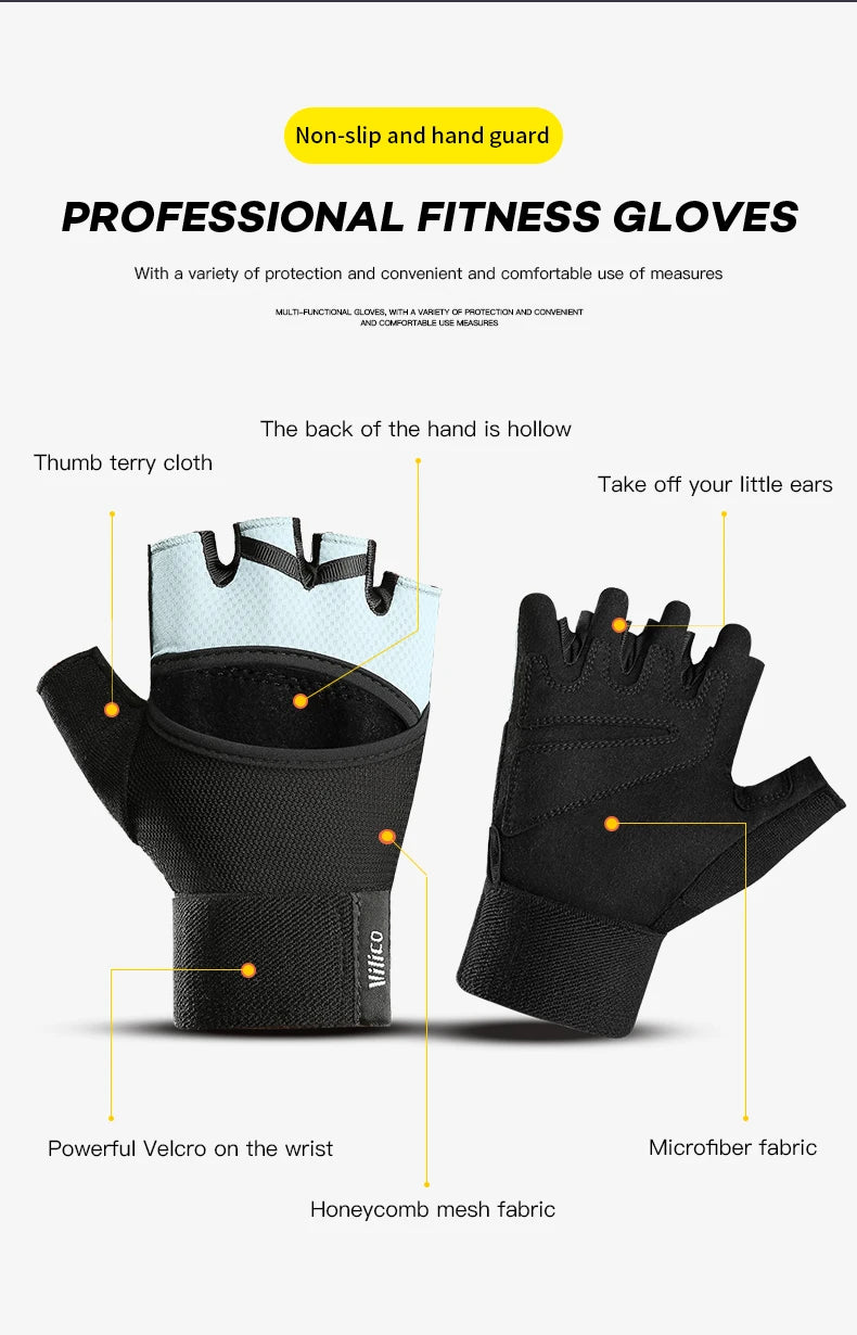 1 paire de gants d'entraînement pour hommes et femmes, gymnastique, levage, Fitness, exercices d'escalade, ceinture de poignet, absorbe les chocs, coussin en mousse, paume Crossfit