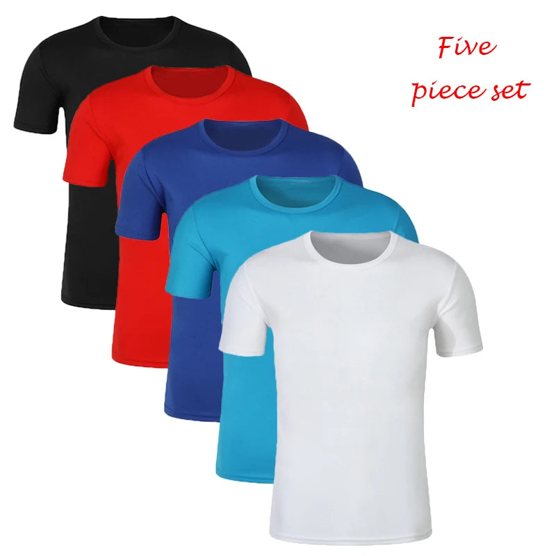 5 pièces ensemble hommes T-Shirt survêtement été décontracté séchage rapide Fitness jogging à manches courtes hommes maillots offres spéciales dessus de couleur unie