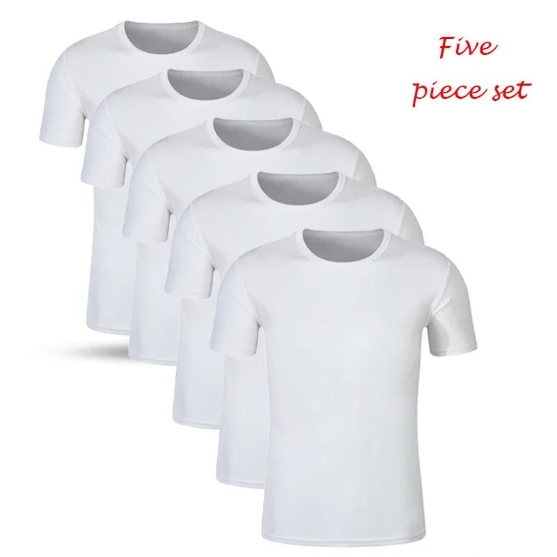 5 pièces ensemble hommes T-Shirt survêtement été décontracté séchage rapide Fitness jogging à manches courtes hommes maillots offres spéciales dessus de couleur unie