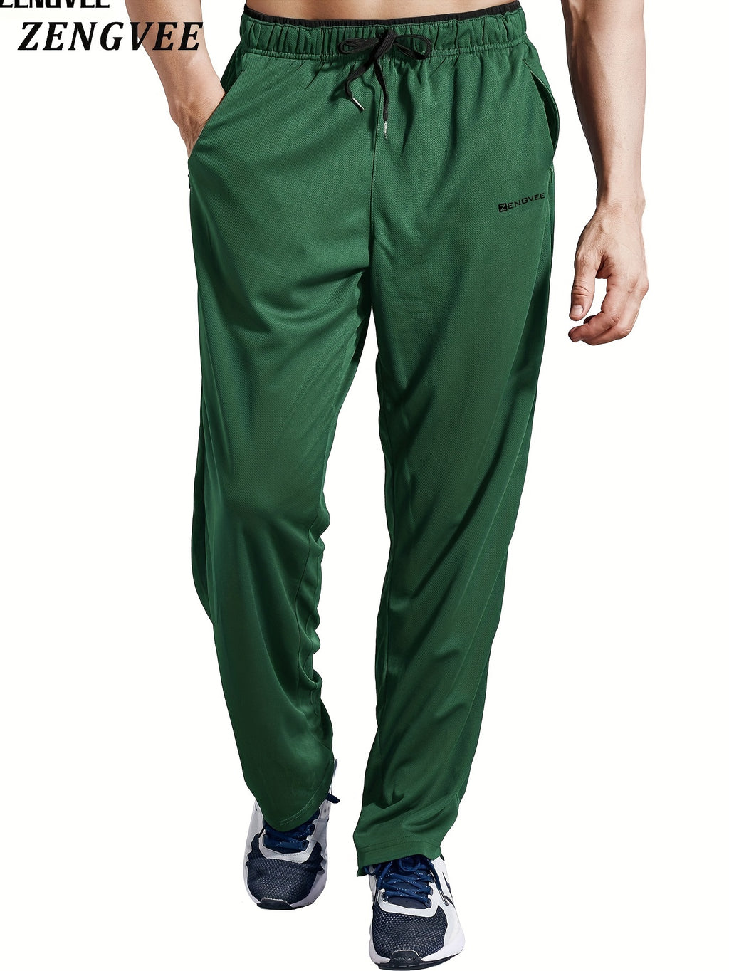 ZENGVEE Men's Trendy Pants With Zipper Pockets, Active Stretch Breathable Trousers For Men's Outdoor Jogging, Workout, Gym, Running, Training Activities