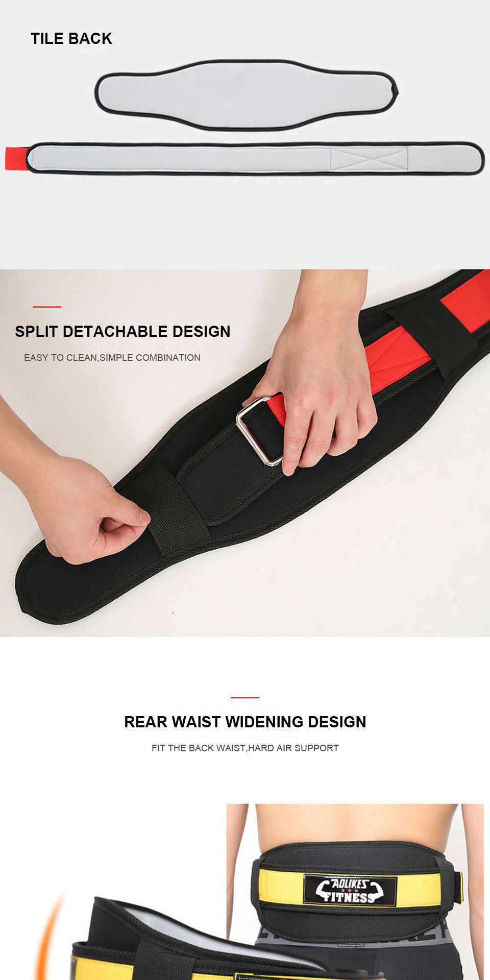 [Heavy Duty Weightlifting Belt] Aolikes Heavy Duty Adjustable Weightlifting Belt for Men & Women - Pull-On Closure, Breathable Mesh, Ergonomic Design for Squats, Deadlifts, Gym Training - Black/Red/Yellow, Core Support, Sleek