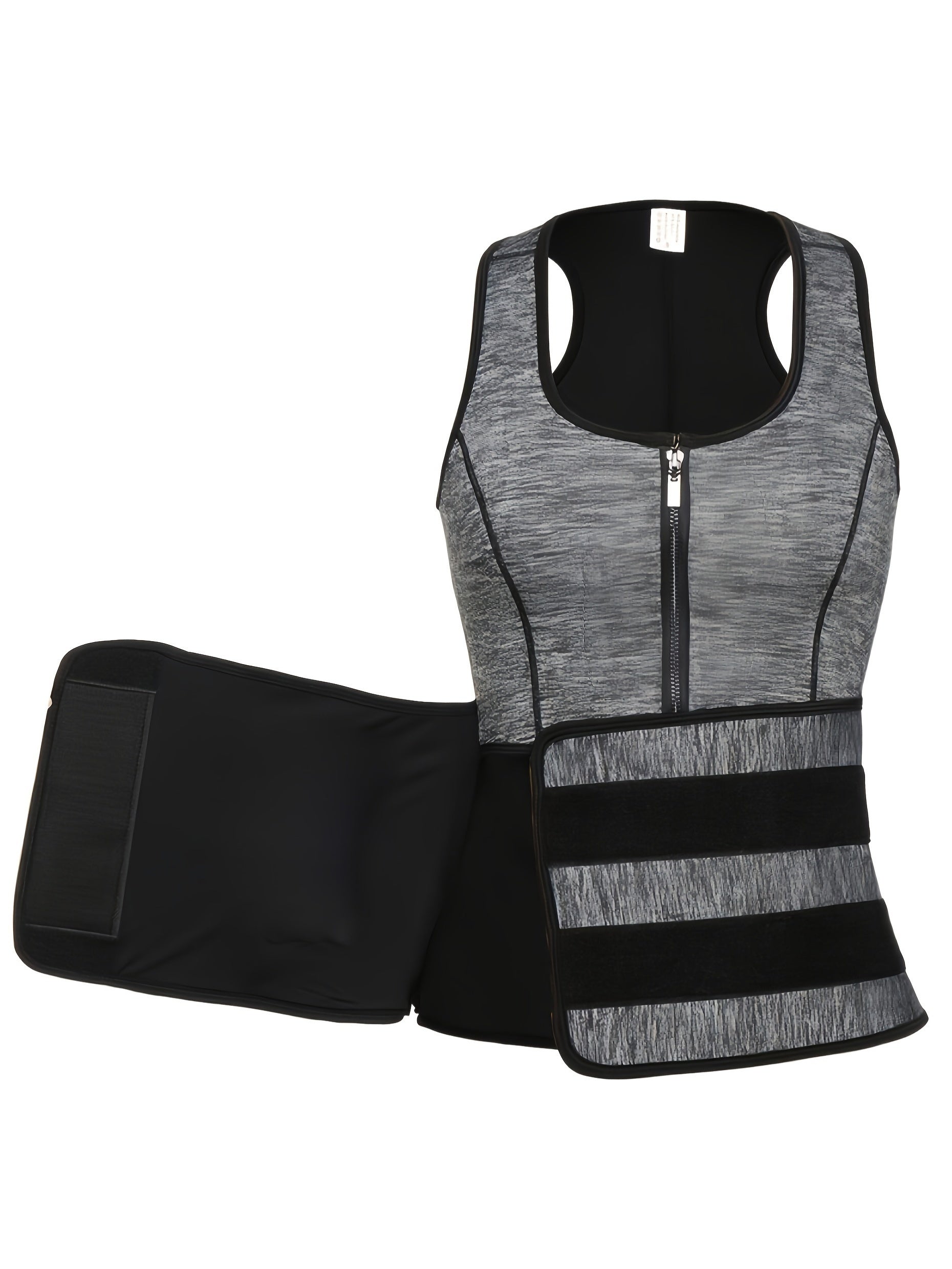 TKPARK Men's Adjustable Compression Tank Top & Waist Trainer - High-Elasticity Workout Shirt with Back Support, Sleeveless Gym Shaper Vest, Zipper Closure & Belt for Fitness Training, Fitness Compression Wear | Sleeveless Tan