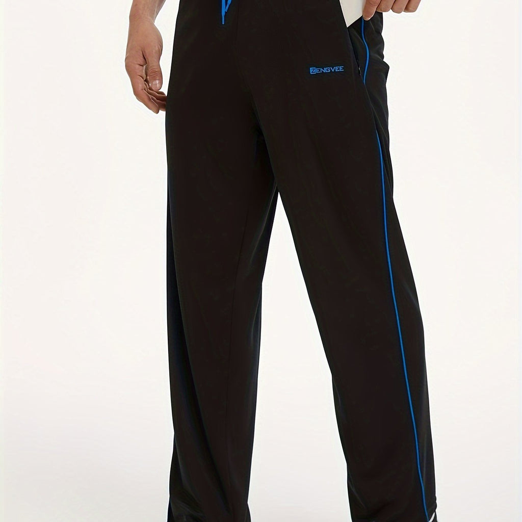 ZENGVEE Men's Trendy Pants With Zipper Pockets, Active Stretch Breathable Trousers For Men's Outdoor Jogging, Workout, Gym, Running, Training Activities