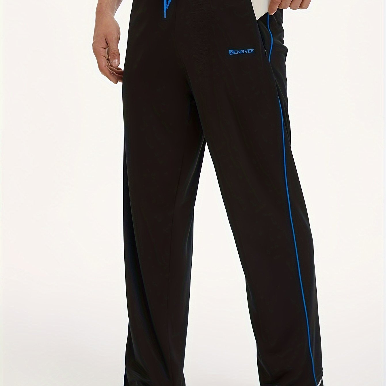 ZENGVEE Men's Trendy Pants With Zipper Pockets, Active Stretch Breathable Trousers For Men's Outdoor Jogging, Workout, Gym, Running, Training Activities