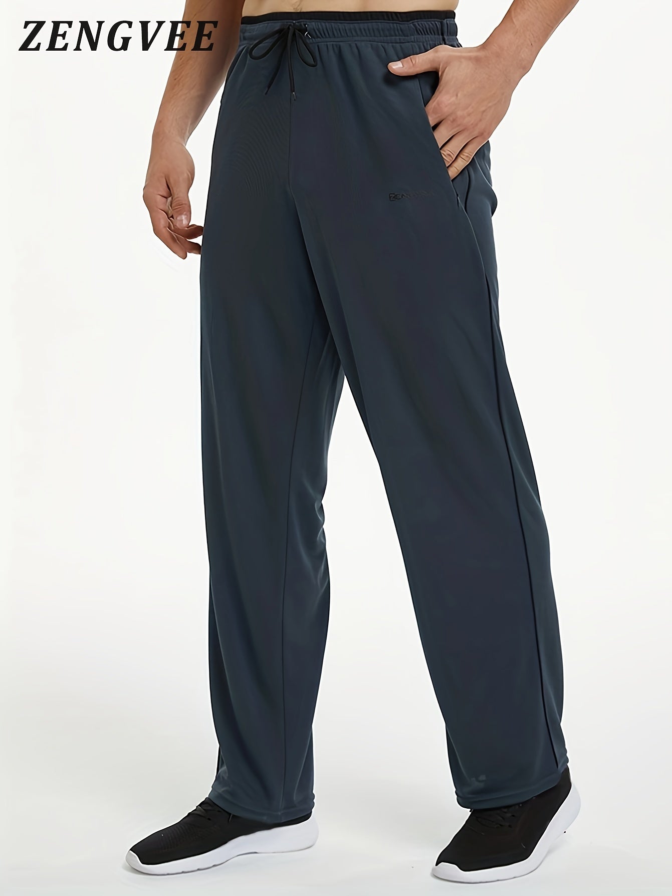 ZENGVEE Men's Trendy Pants With Zipper Pockets, Active Stretch Breathable Trousers For Men's Outdoor Jogging, Workout, Gym, Running, Training Activities