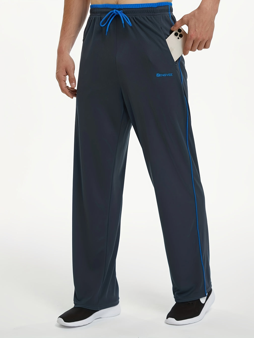 ZENGVEE Men's Trendy Pants With Zipper Pockets, Active Stretch Breathable Trousers For Men's Outdoor Jogging, Workout, Gym, Running, Training Activities