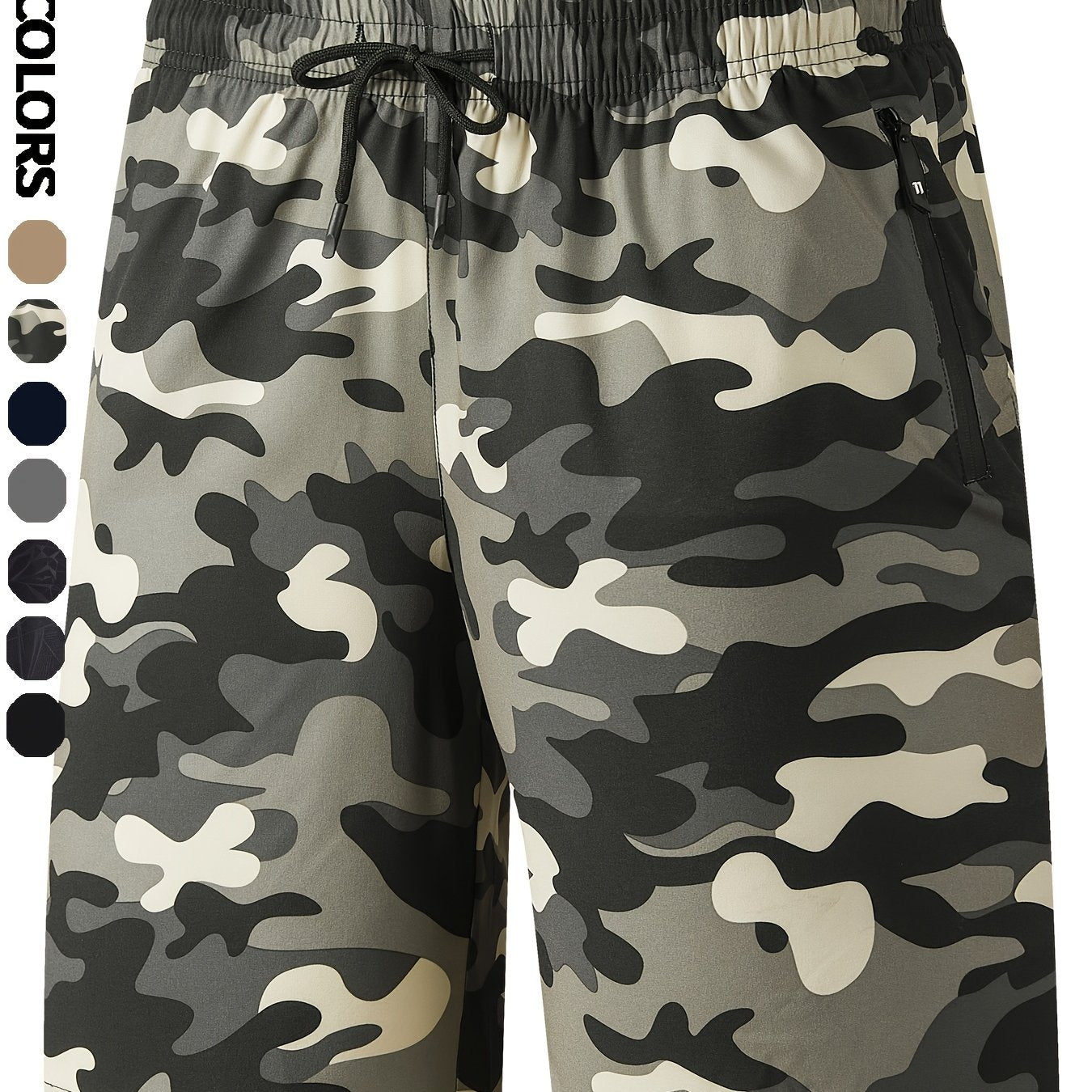 Men'S Camo Pattern Quick-Dry Athletic Shorts - Breathable, Elastic Waistband with Drawstring, Zippered Pockets for Running, Gym, Cycling & Hiking, Hiking Apparel | Camouflage Shorts | Zippered Pockets